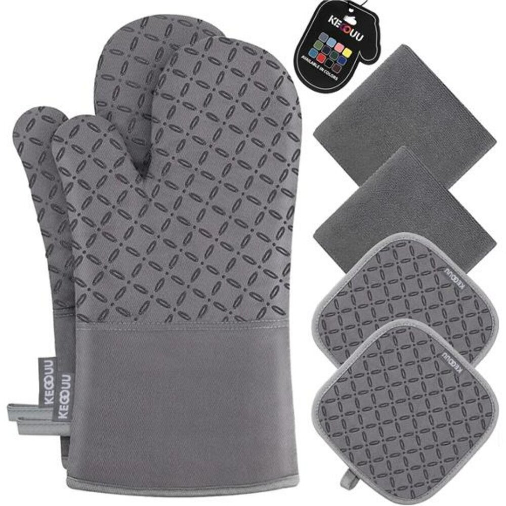 Oven Mitts and Pot Holders Set 6pcs Heat Resistant Non-Slip Silicone Gloves